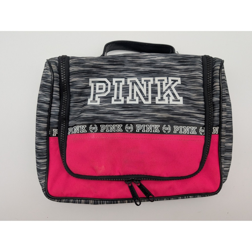 Victoria's Secret PINK Hanging Toiletry Bag Space Dye Grey Pink Travel Case